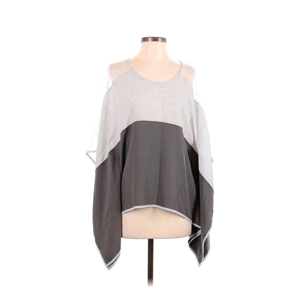 Lafayette 148 New York Women's Silk Gray Striped Poncho Blouse, Sz Small